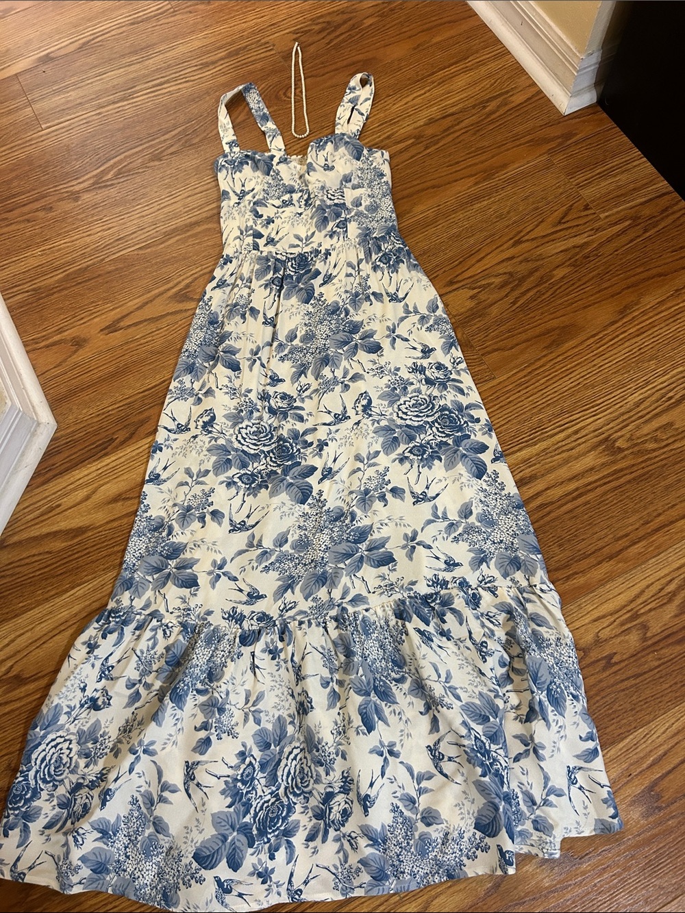 Reformation White and Blue Floral Tiered Maxi Dress - Picture 1 of 5